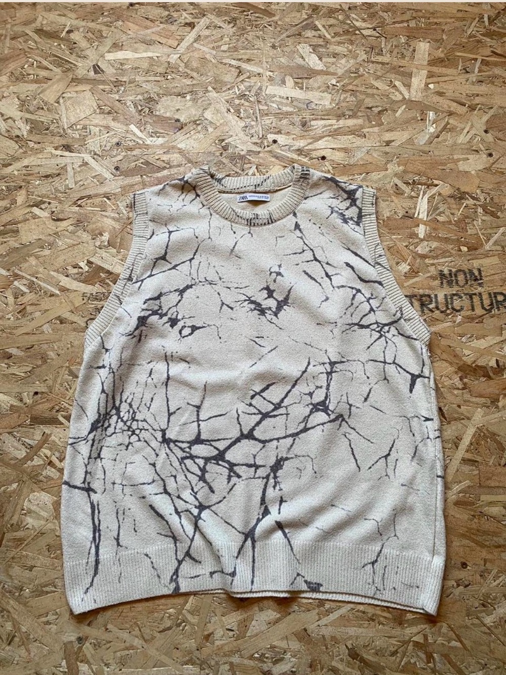 Zara Cream Tank Top with Black Marble Print S/M